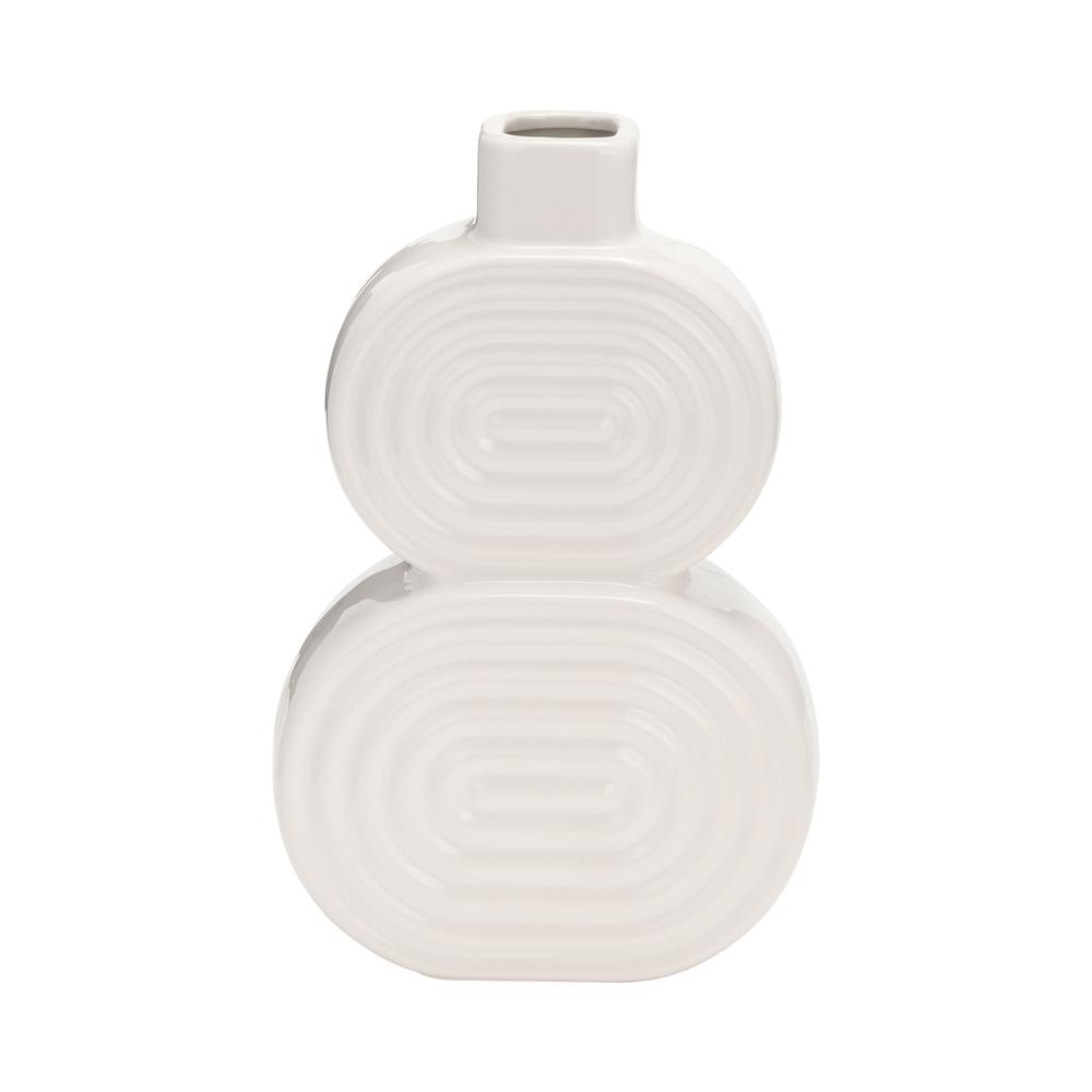 Cer, 10" Stacked Circles Vase, White. Picture 1