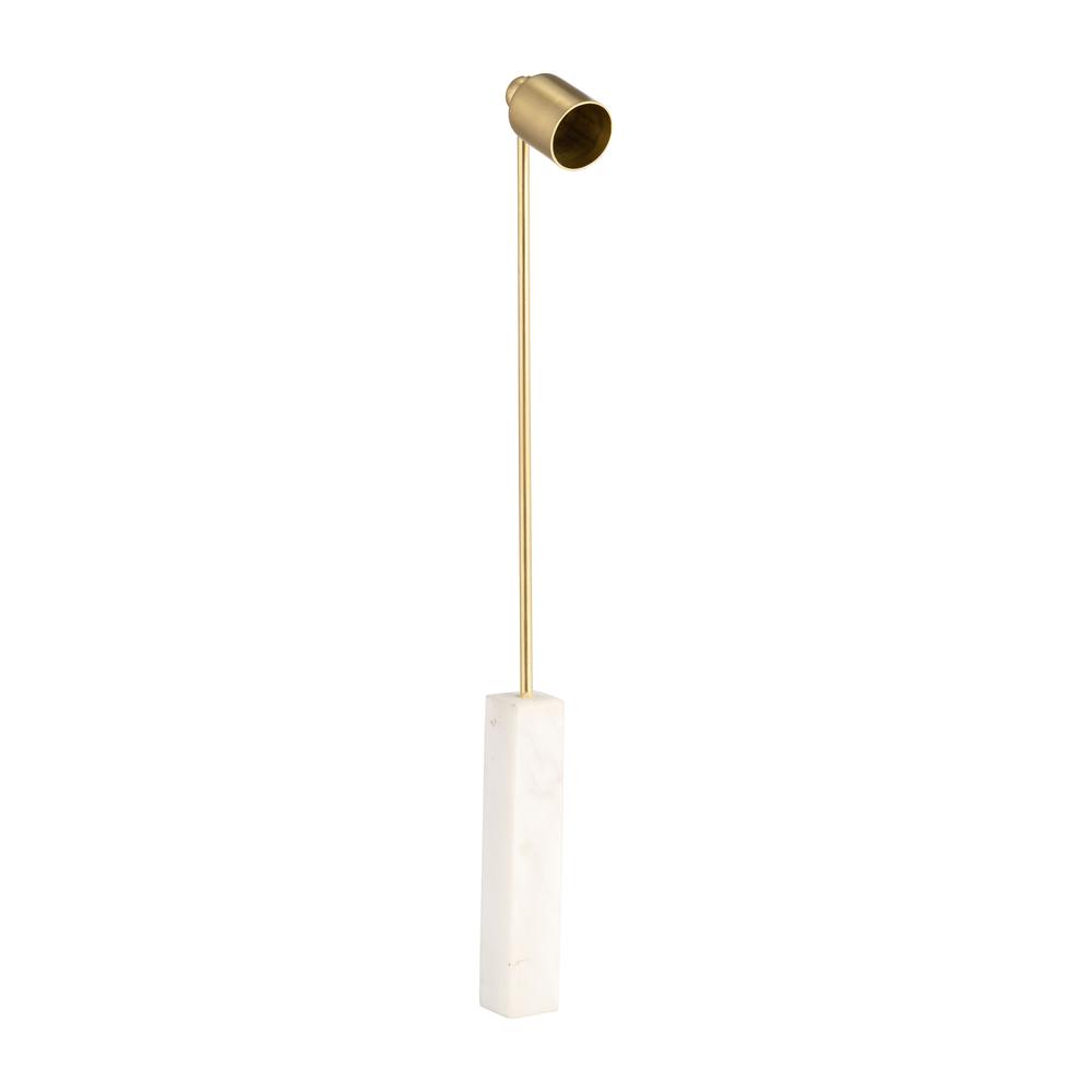 Marble, 12" Round Candle Snuffer, Gold/white. Picture 1