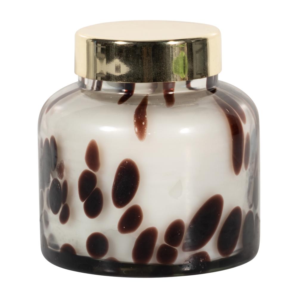 3" 10 Oz Cinnamon Speckle Glass Lid Candle, Brown. Picture 1