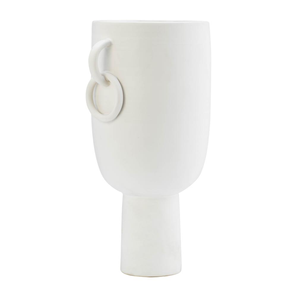 Cer, 13"h Vase With Handles, White. Picture 3