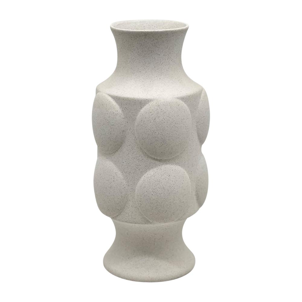 11" Large Dot Embossed Vase Sand Texture, White. Picture 1