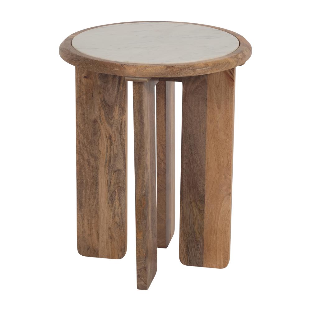 Wood/mrble,22"asymmetrical Sidetable,natural,kd. Picture 2