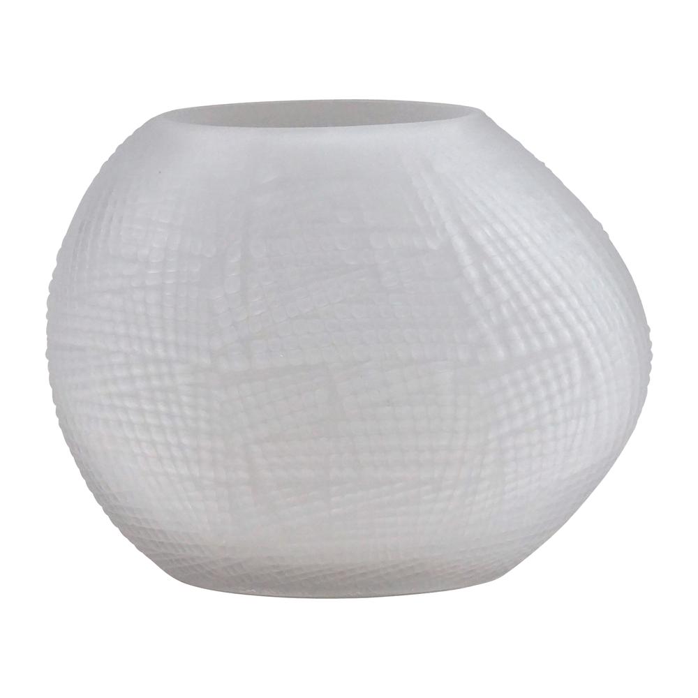 Glass 8"h Textured Vase, Frosted White. Picture 1