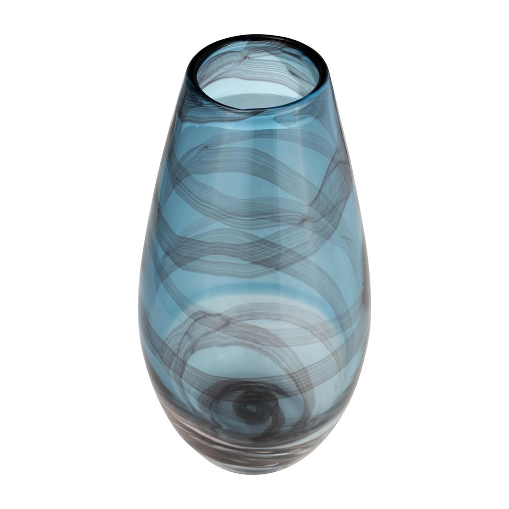 Glass, 13"h Swirl Vase, Blue. Picture 2
