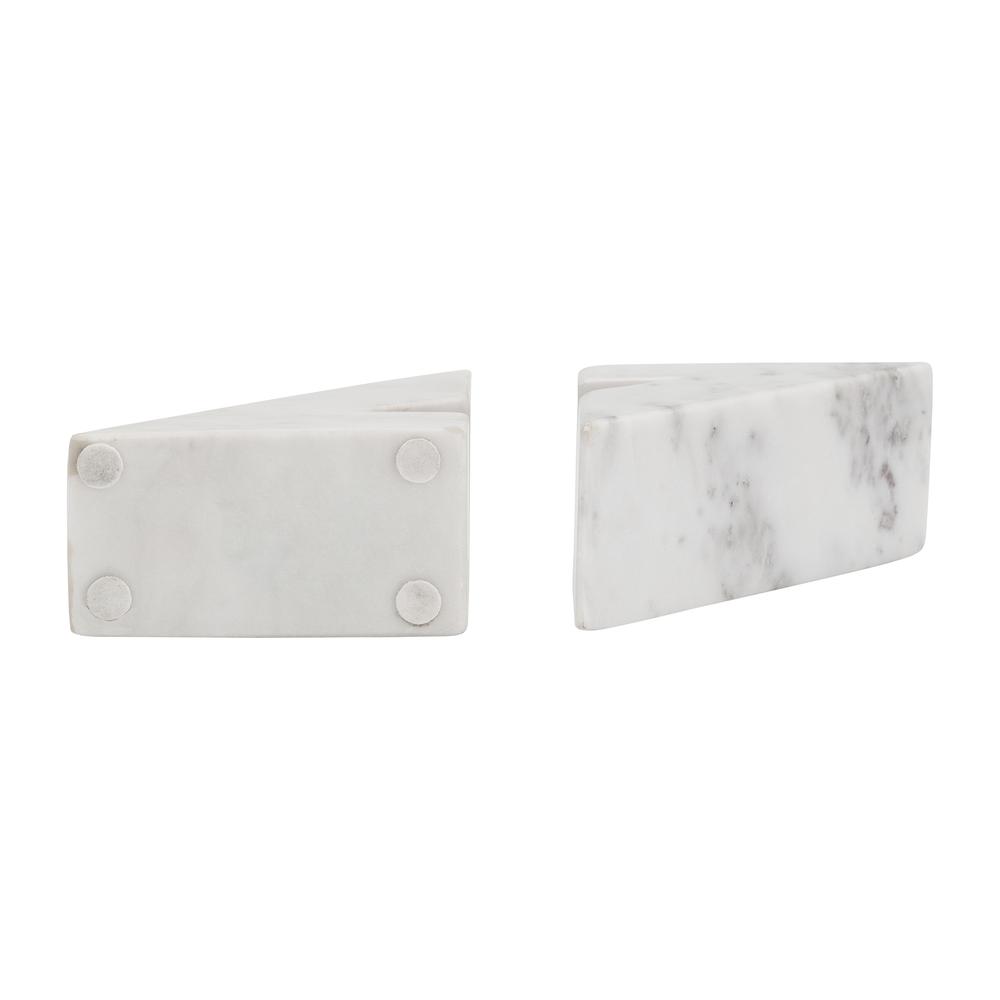 Marble, S/2 6"h Right Triangle Bookends, White. Picture 6
