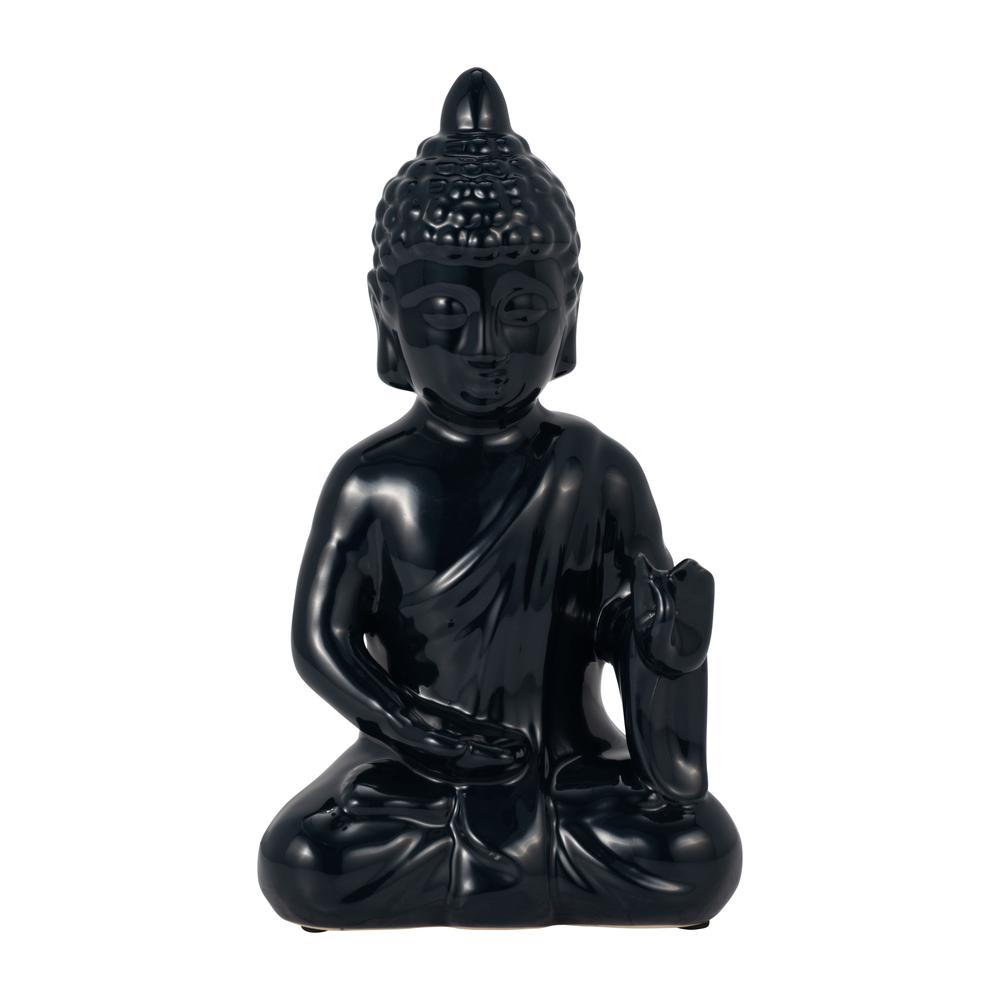 10?, Navy Blue Ceramic Seated Buddha. Picture 1