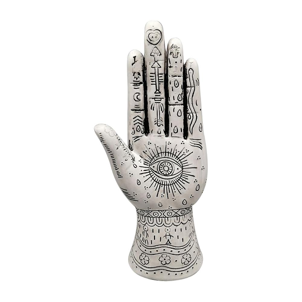 Resin, 10" Tattoo Hand, White. Picture 1