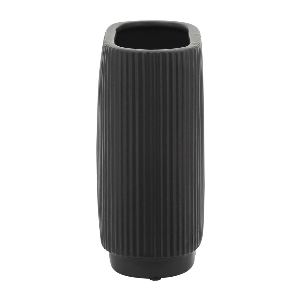 Cer, 8"h Ridged Vase, Black. Picture 3