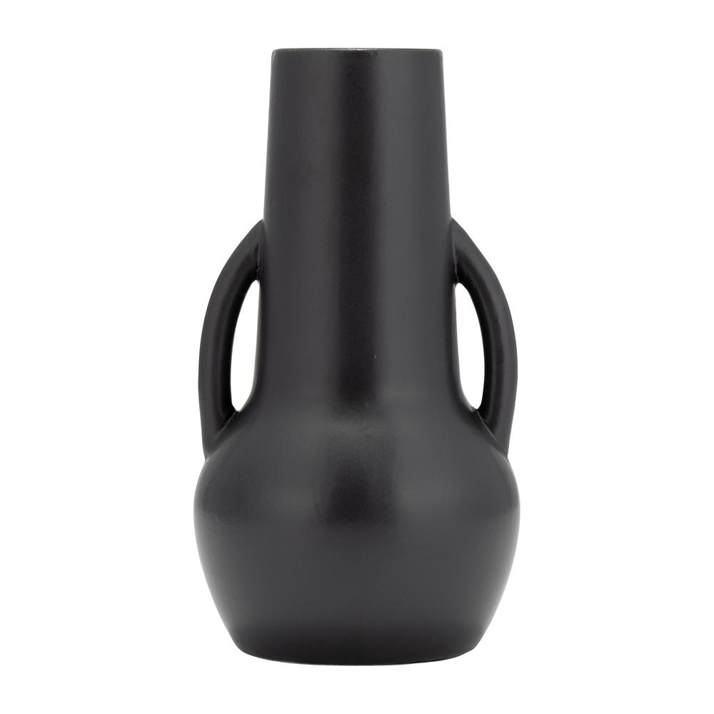 Cer,8",vase W/handles,black. Picture 1