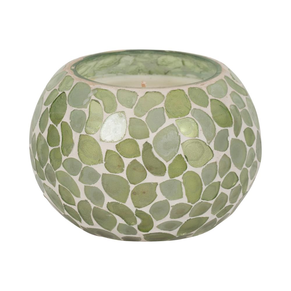 Glass, 5" 19 Oz Mosaic Scented Candle, Light Green. Picture 1