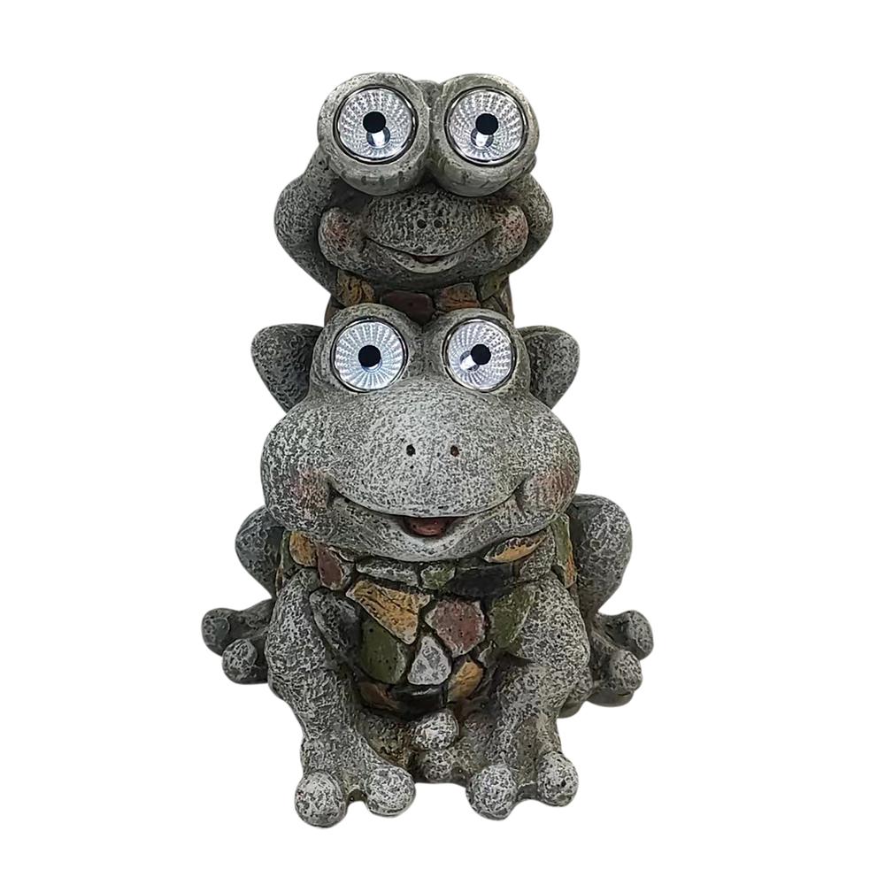 14" Frogs Piggy Back Ride Solar Eyes, Grey. Picture 2