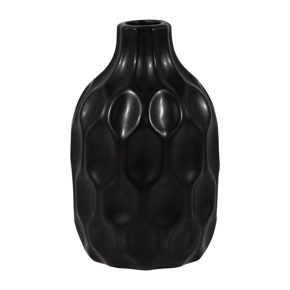 Cer, 8" Honeycomb Dimpled Vase, Black. Picture 1