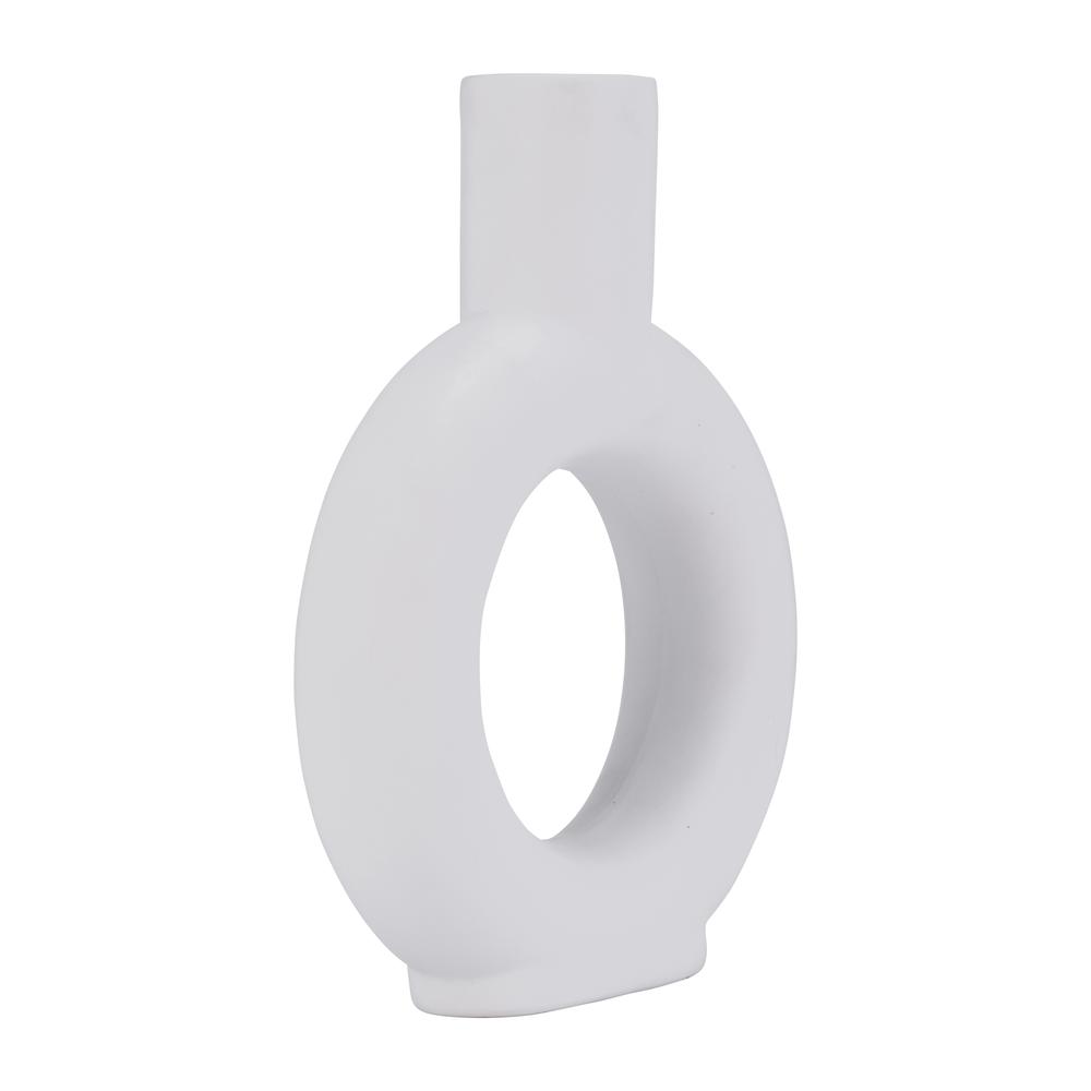 Cer, 9" Round Cut-out Vase, White. Picture 2
