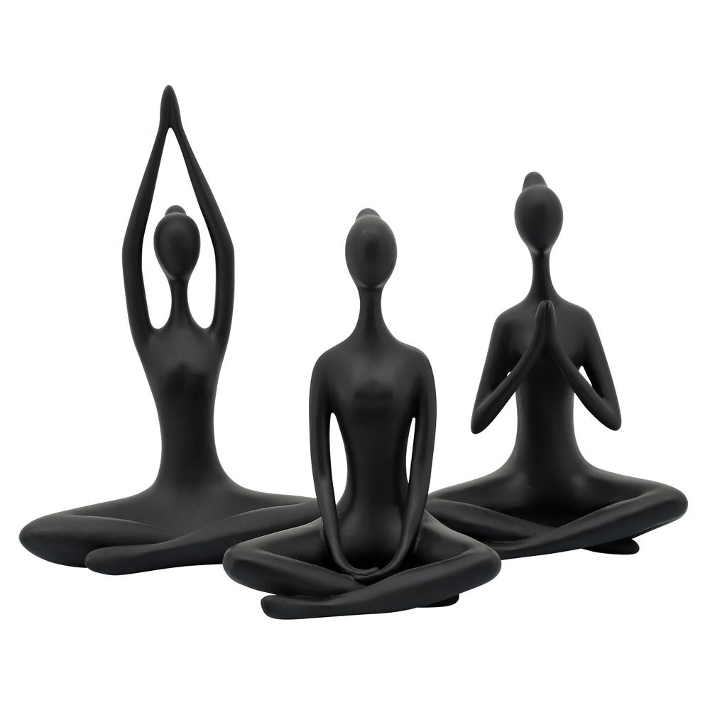 Resin, S/3 10"h Yoga Ladies, Black. Picture 1