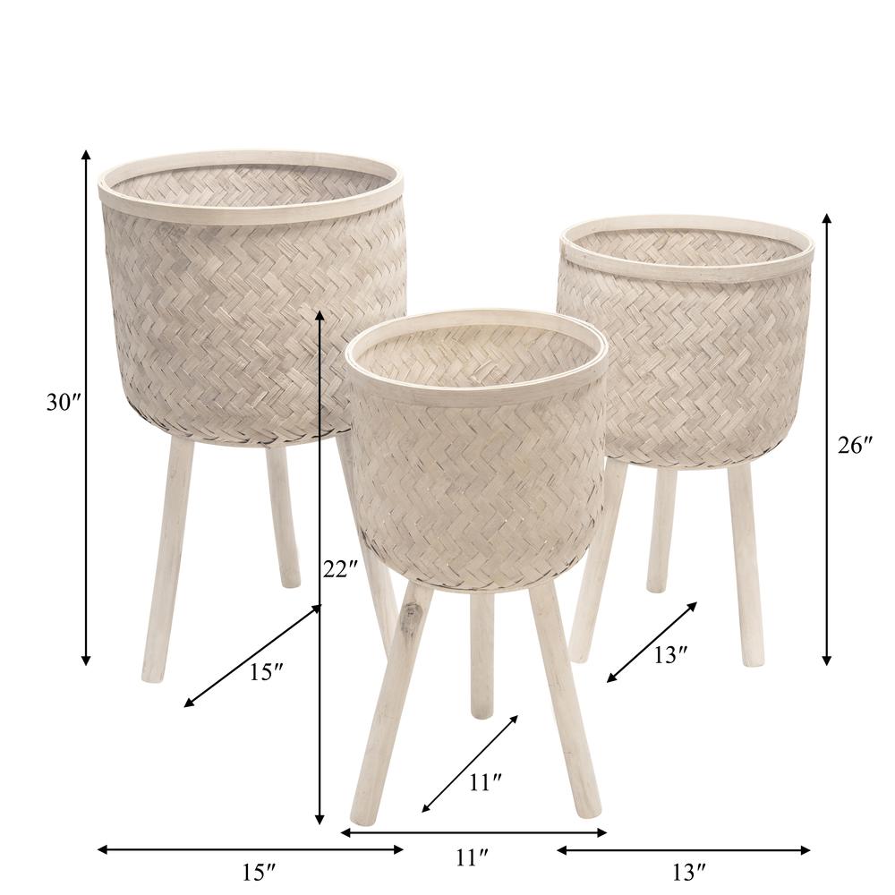 S/3 Bamboo Planters White Wash. Picture 5