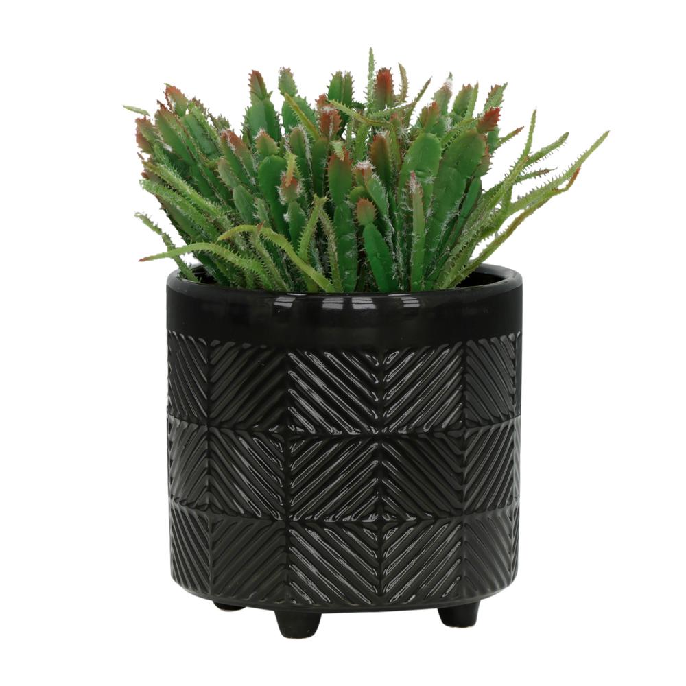 S/2 6/8" Textured Planters, Shiny Black. Picture 3