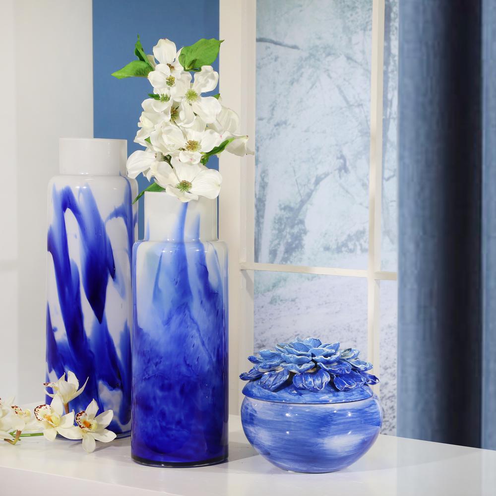 Glass Vase 15.75", White / Blue. Picture 2