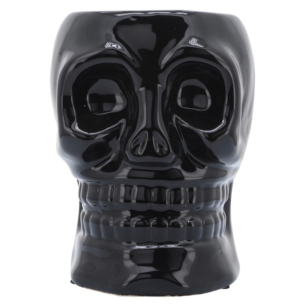 Cer, 6" Skull Vase, Black. Picture 1