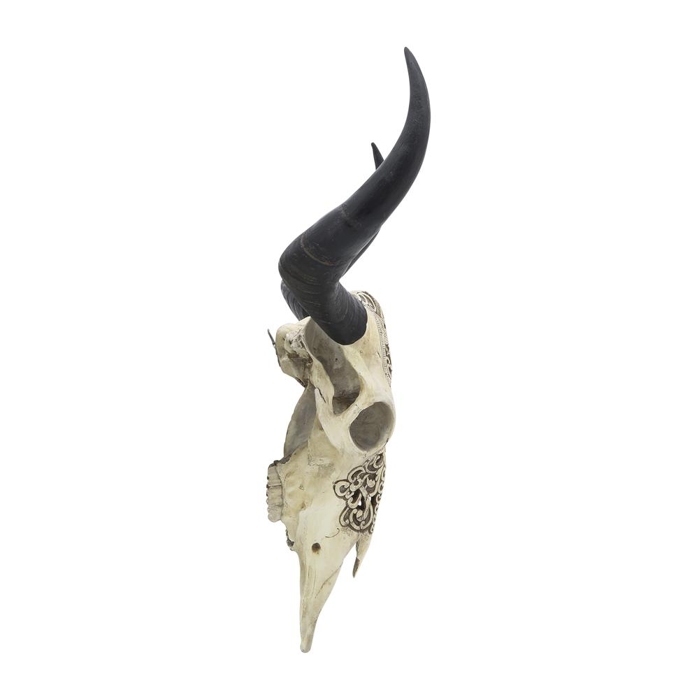 Resin, 28" Bull Skull Wall Accent, Ivory/black Kd. Picture 3