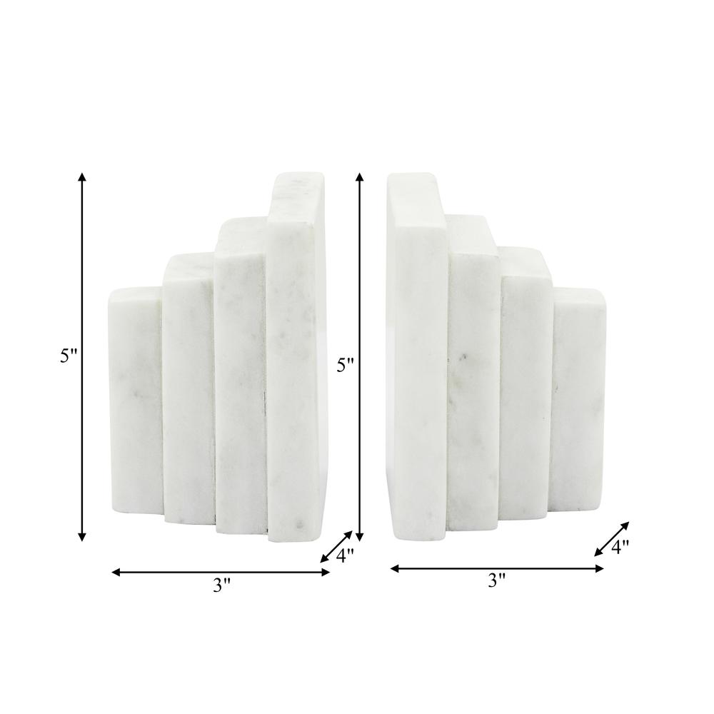 S/2 Marble 5"h Block Bookends, White. Picture 4