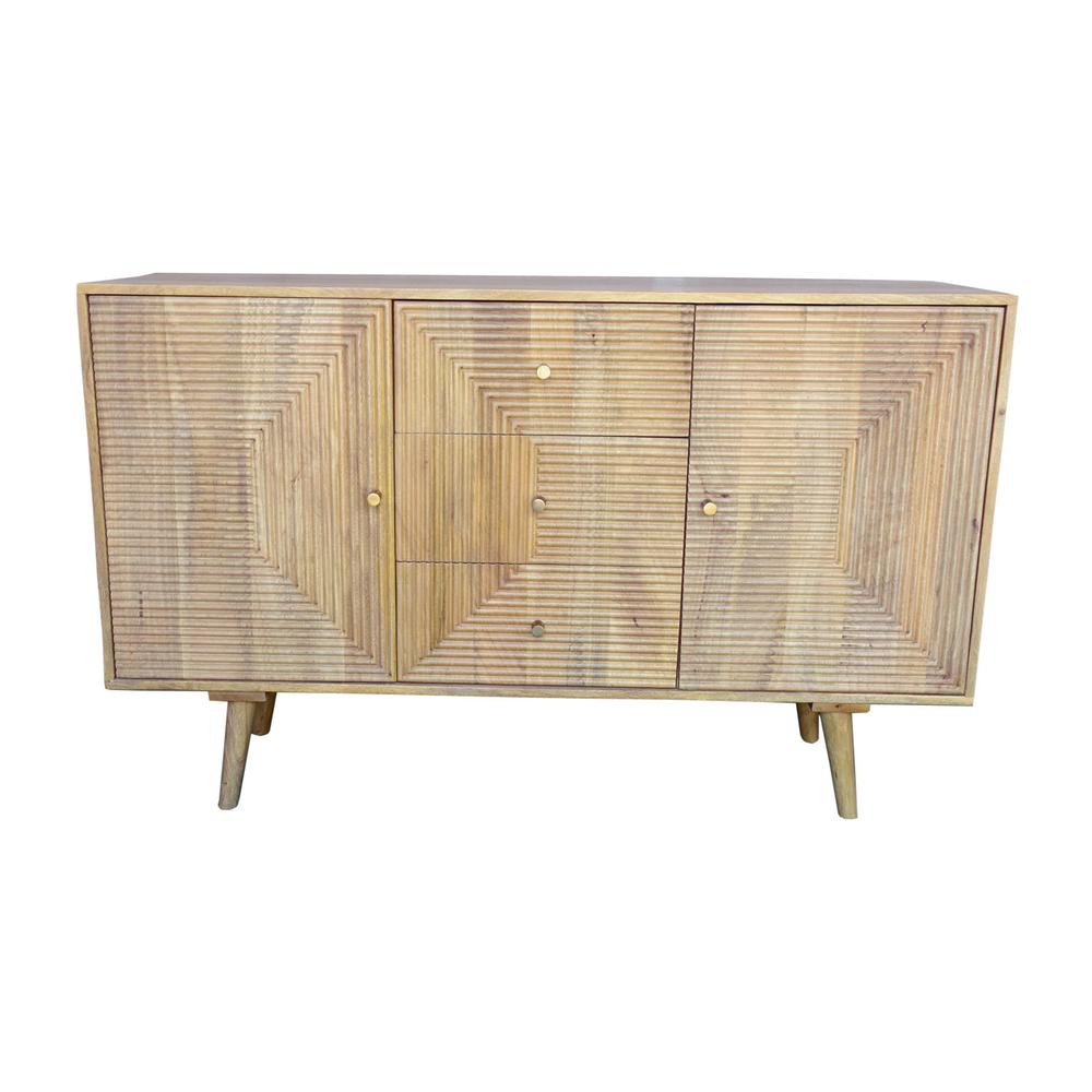 Wood, 53x33" Ridged Sideboard, Natural. Picture 1