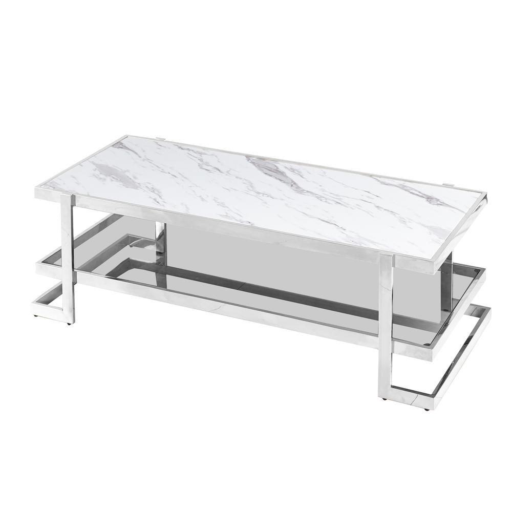 Metal/marble Glass, Coffee Table,silver/white Kd. Picture 1