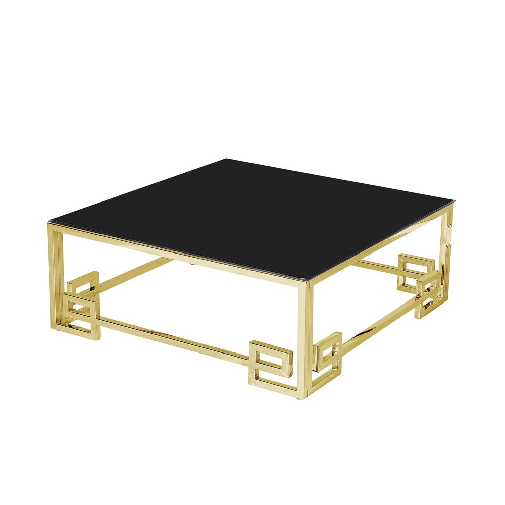 Stainless Steel Cocktail Table,gold/black Glass. Picture 1