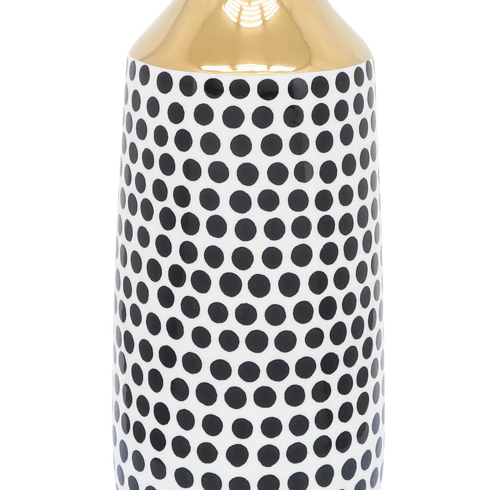 Cer, 16"h Polka Dots Vase, Gold/white. Picture 7