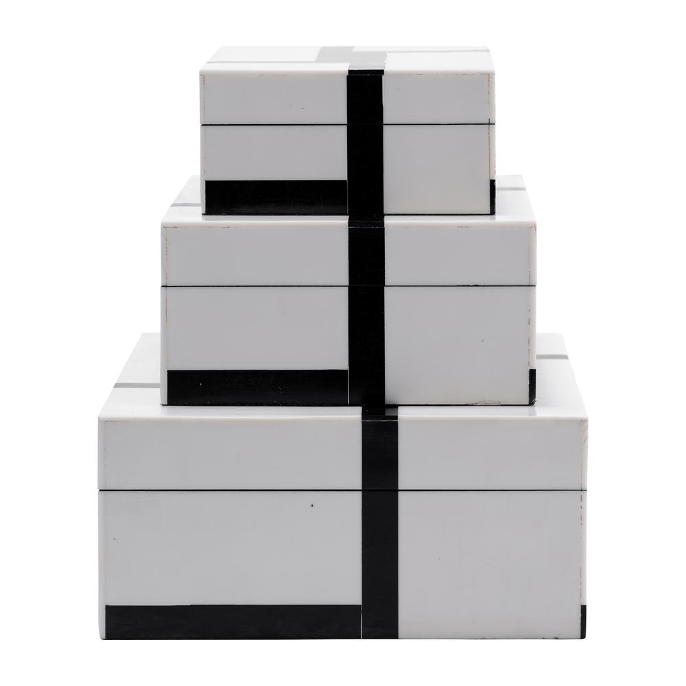 Resin,s/3 6/7/9"bold Lines Design Rec Boxes,blk/wh. Picture 3