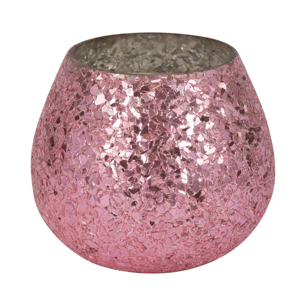 Glass, 5" 17 Oz Crackled Scented Candle, Pink. Picture 1