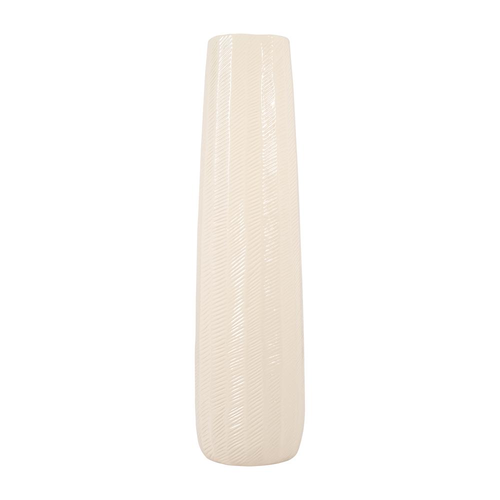Cer, 24" Etched Lines Cylinder Vase, Cotton. Picture 2