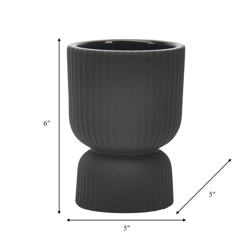 Cer, 6"h Ribbed Vase, Black. Picture 2