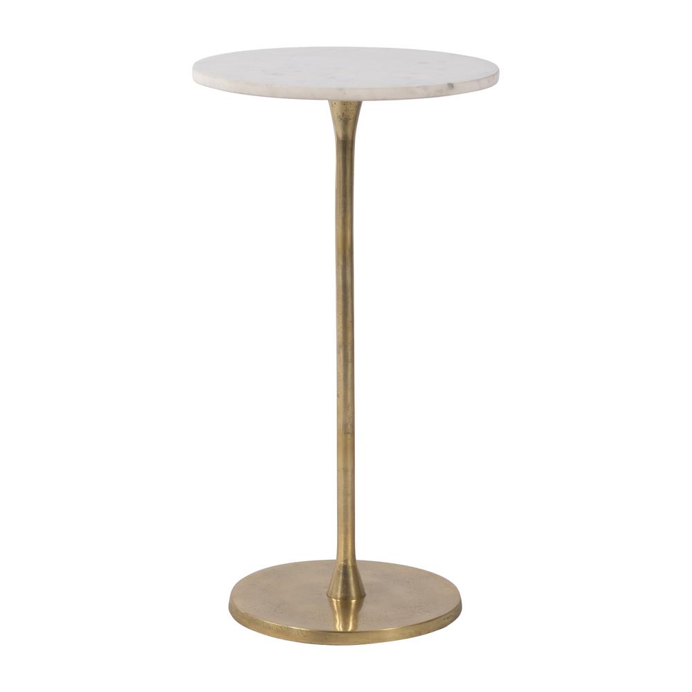 Metal, 24"h Round Drink Table, Gold/white. Picture 1