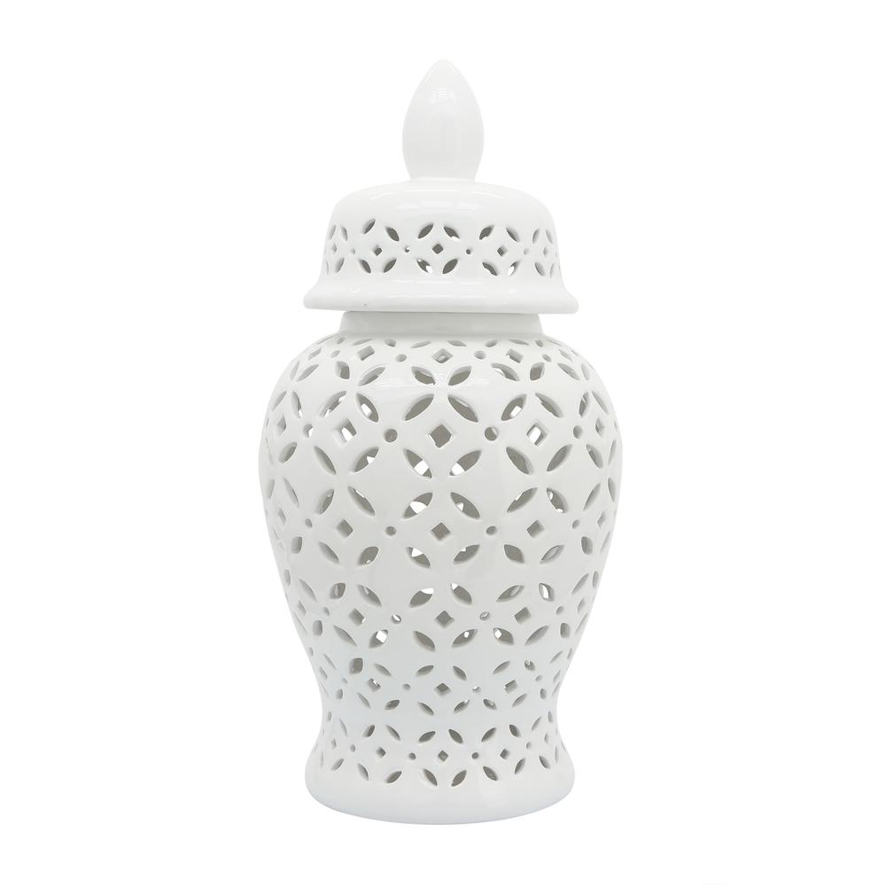 24" Cut-out Daisies Temple Jar, White. Picture 2