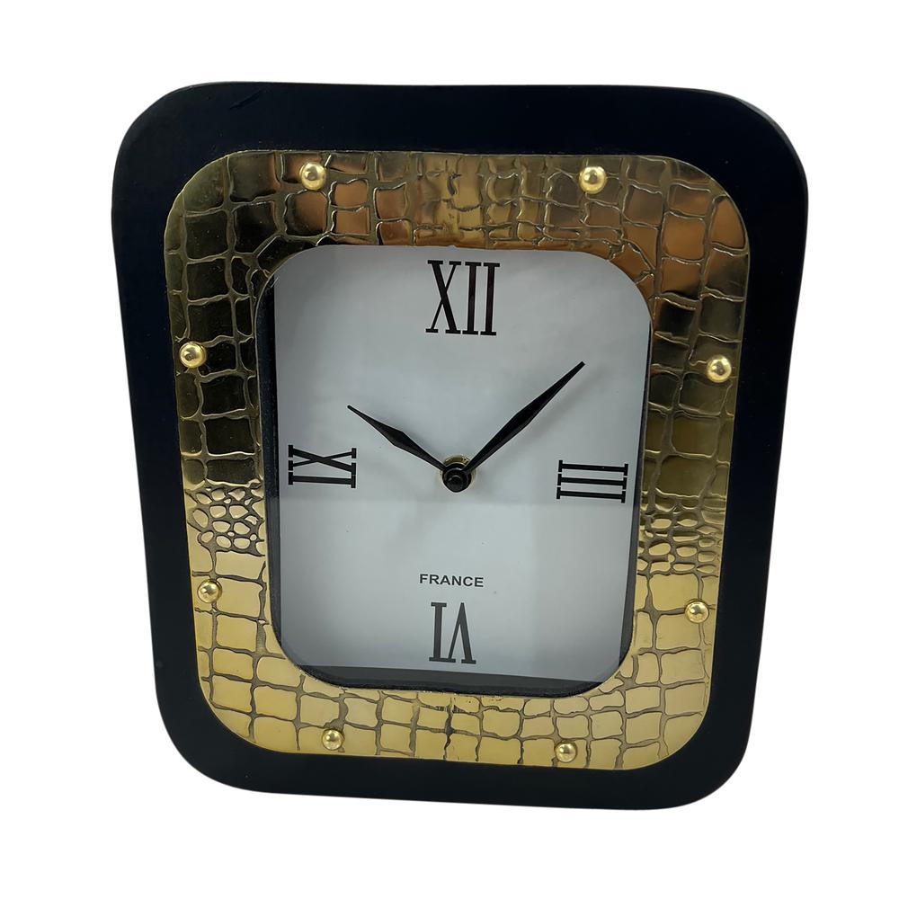 9" Croc Print Curved Metal Clock, Black/gold. Picture 1