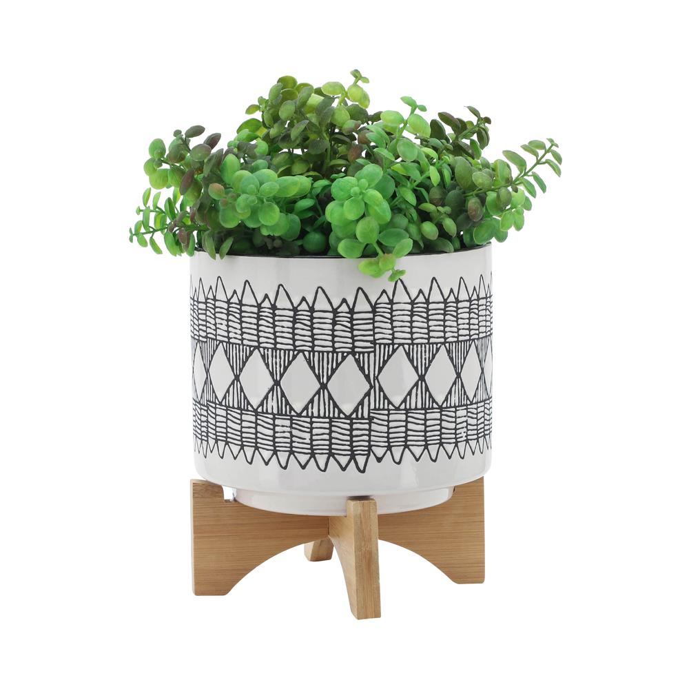 Cer, S/2 5/8" Aztec Planter On Wooden Stand, Gray. Picture 3