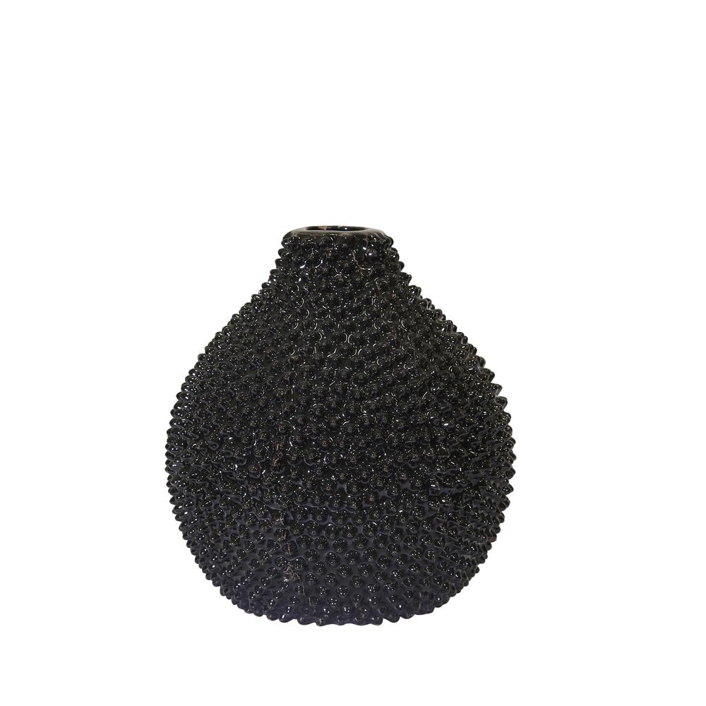 Ec, Gloss Black Spiked Ceramic Vase 8". Picture 1