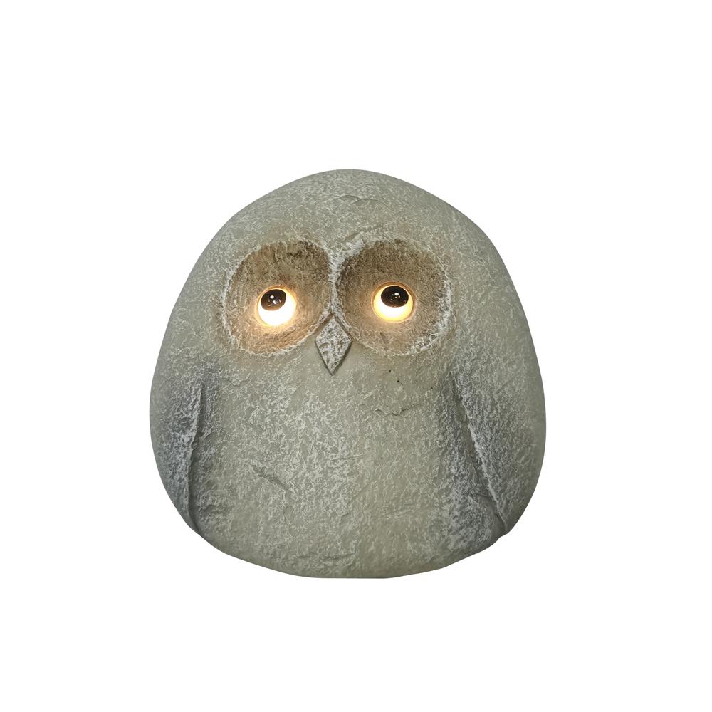 8" Chubby Owl With Solar Eyes, Grey. Picture 1