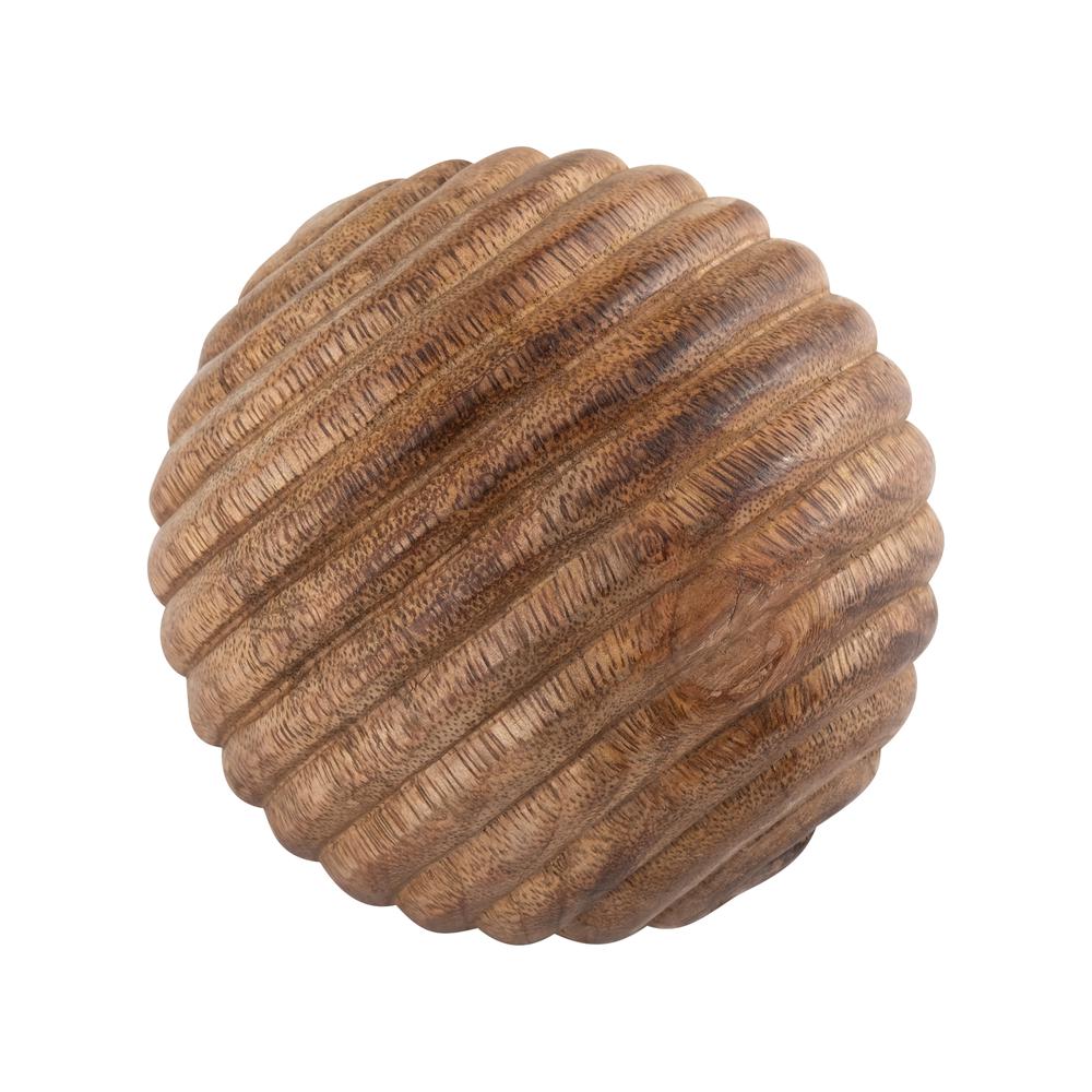 4" Wooden Orb W/ Ridges, Natural. Picture 4