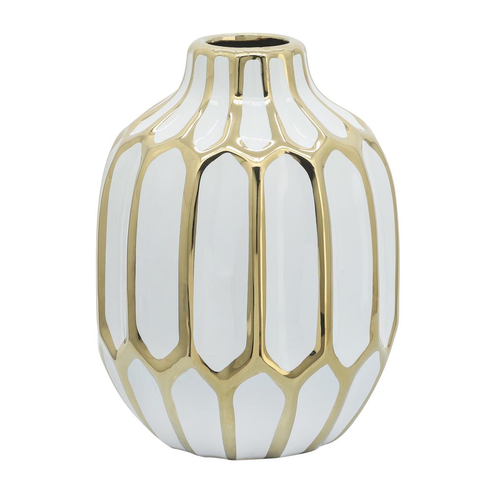 Ceramic Vase 8", White/gold. Picture 1