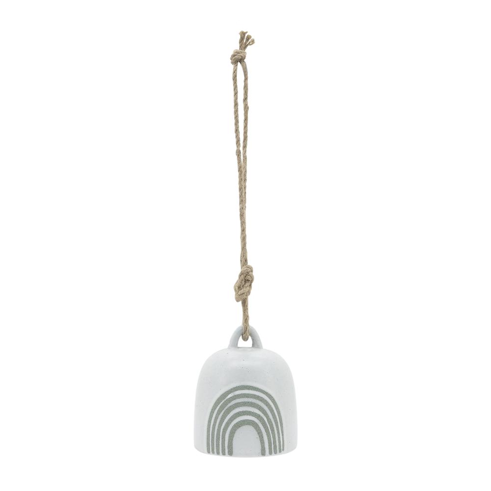 Cer, 4" Hanging Bell Rainbow, White/green. Picture 1