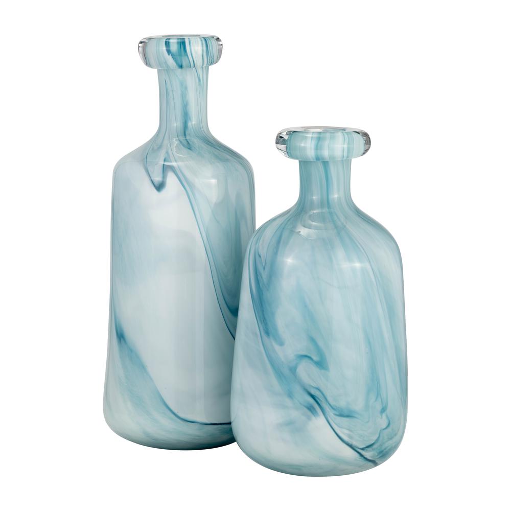 Glass, 12"h Bottle Vase, Teal. Picture 7