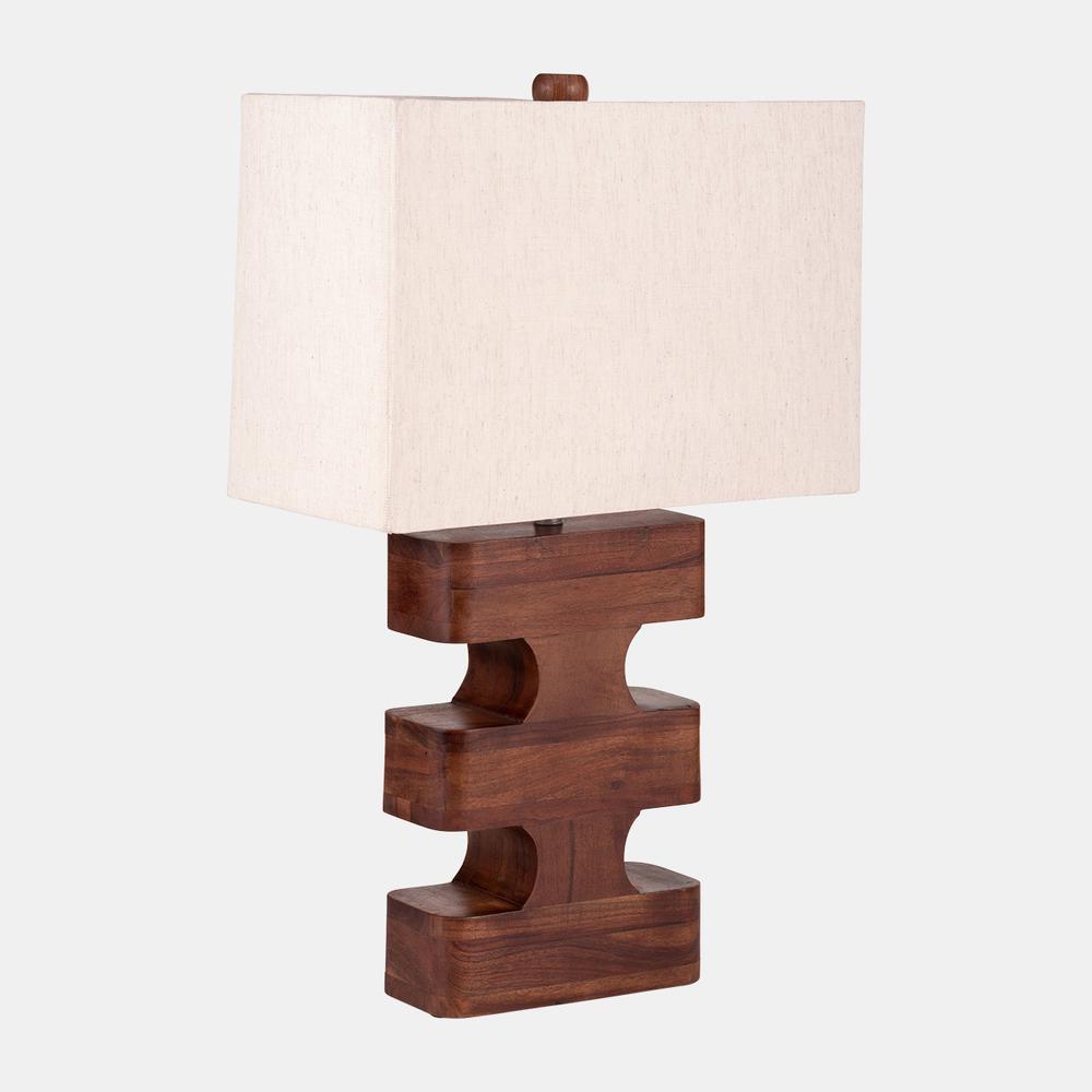 Wood, 26"h Geometric Lamp, Brown. Picture 2