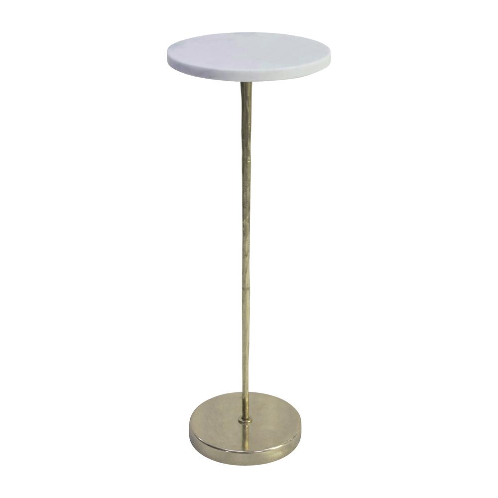Metal/marble, 25"h Drink Table, White/gold Kd. Picture 1