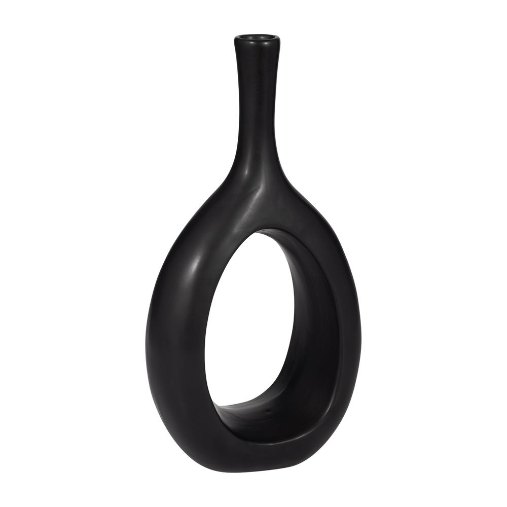 Cer, 12" Curved Open Cut Out Vase, Black. Picture 2