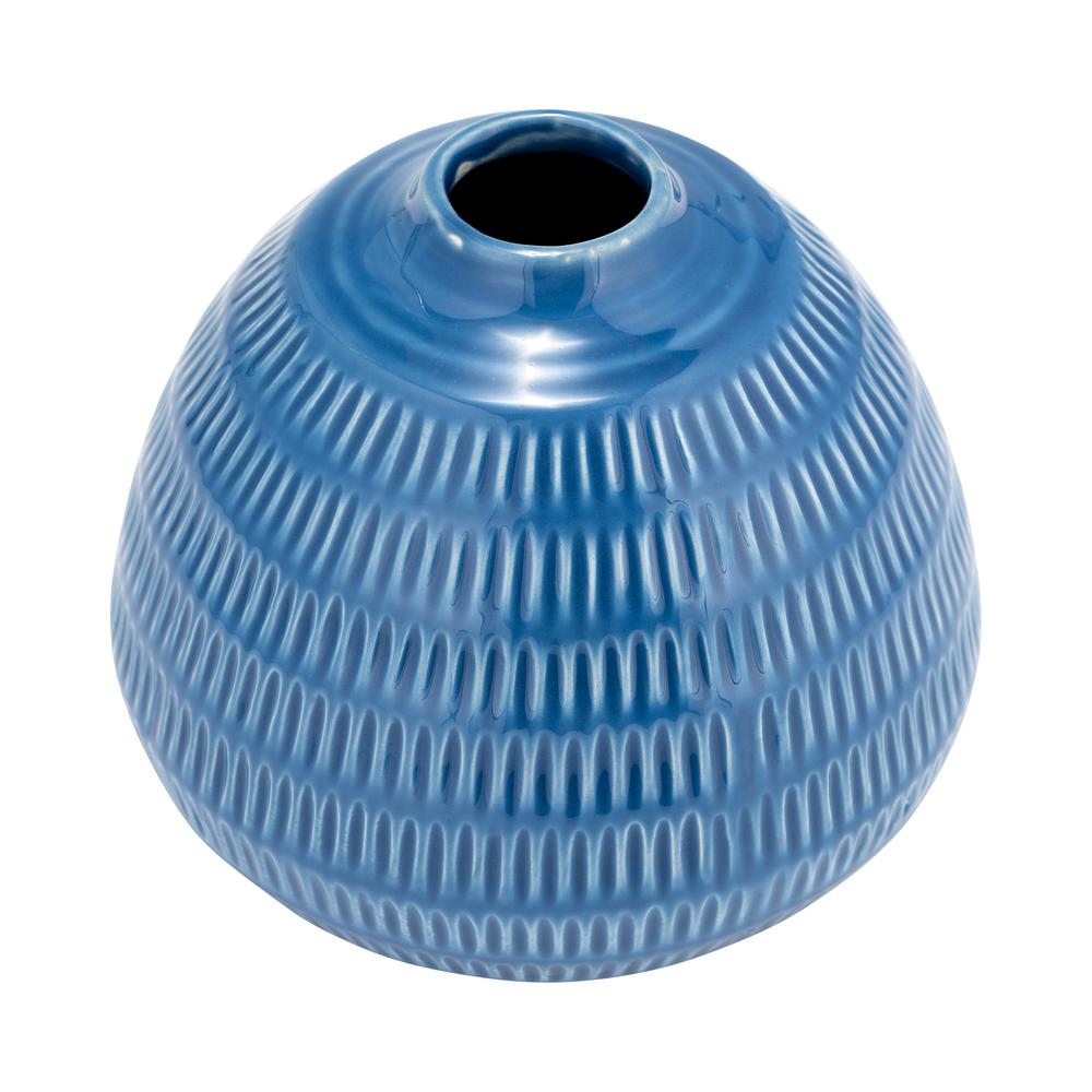 Cer,6",stripe Oval Vase,coastal Blue. Picture 2