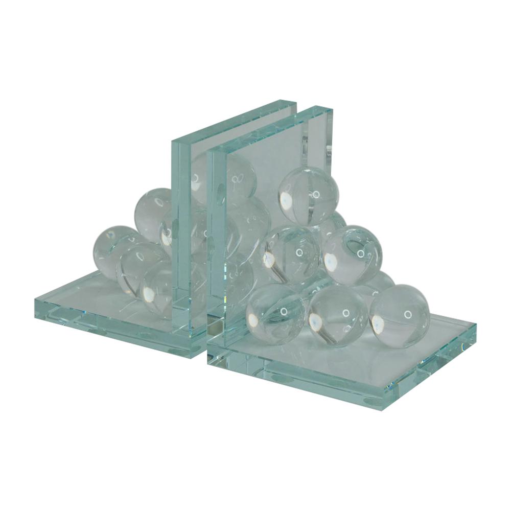 Glass, S/2 6" Orb Bookends, Clear. Picture 1