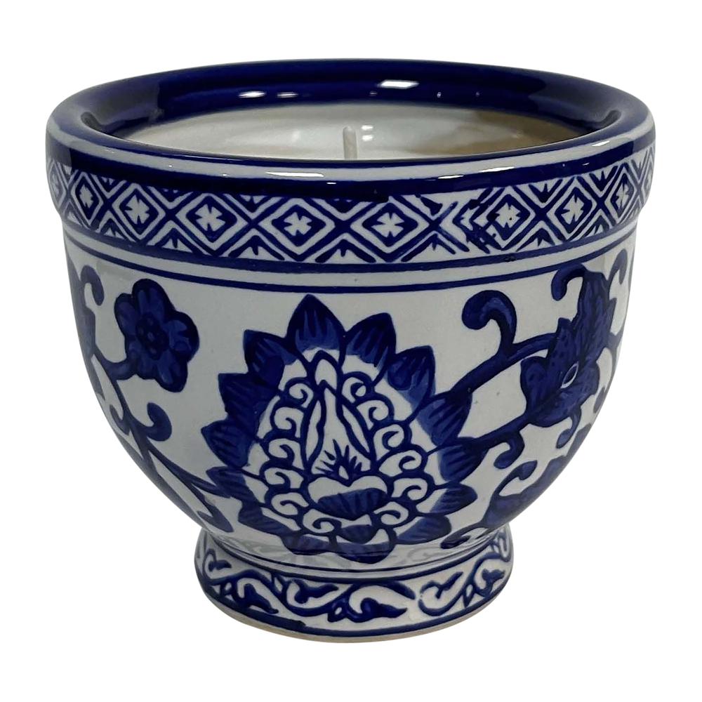 4", 6oz Bowl Chinoiserie Candle, Blue/white. Picture 1