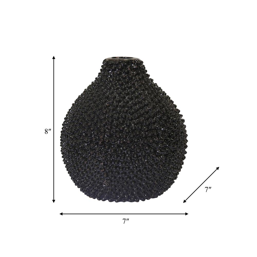 Ec, Gloss Black Spiked Ceramic Vase 8". Picture 3