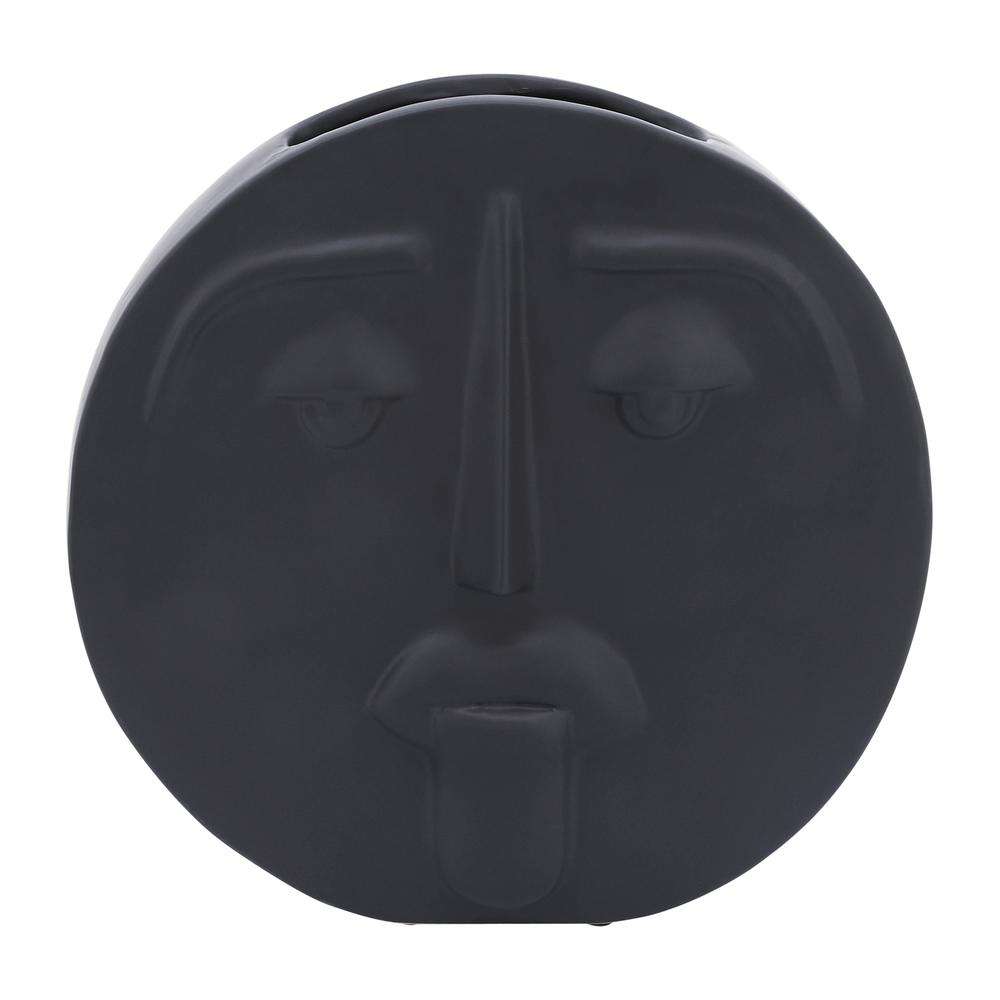 Cer, 10" Sad Face Vase, Black. Picture 4